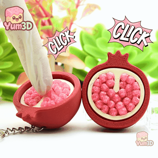 👌 Yum3D Clicky Pomegranate Fidget Clicker Keychain - Cute